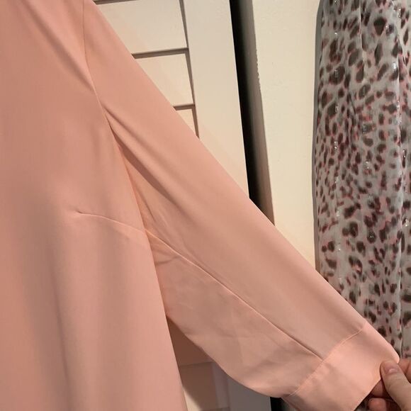 V neck sheer multi layer peachy pink blouse - Picture 5 of 11